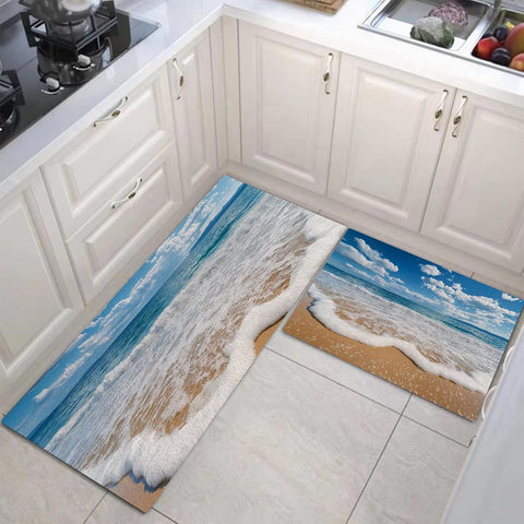 Bathroom Kitchen Decoration Wave Beach Floor Stickers